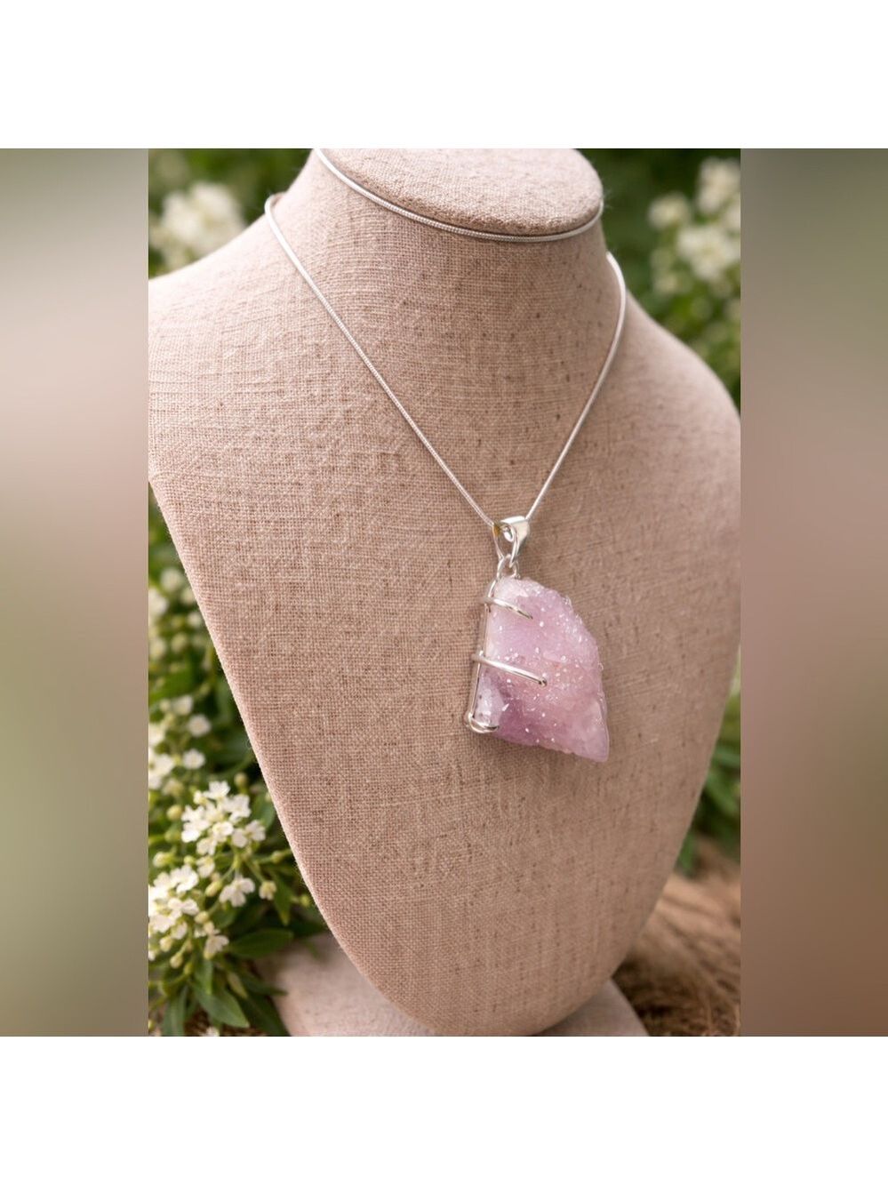 Sterling Silver 925 Stamped Spirit Quartz Pendant Unique Shape Raw Druzy Sparkly